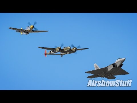 USAF Heritage Flight (F-22/P-38/P-51 Formation) - EAA AirVenture Oshkosh 2015