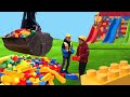 The Kids Build A Lego Tower With A Real Construction Vehicle ‍ ‍