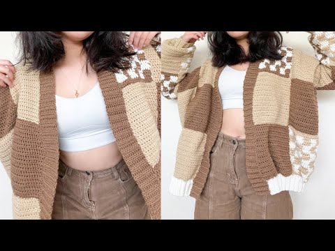 Crochet Brown Patchwork Cardigan Tutorial