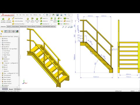 Solidworks Steel stair Weldments and Sheet metal
