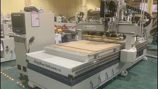 Máy cnc nesting thay dao tự động HT R1AF chạy pano cưa, cắt, khoan ván làm nội thất