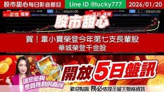 0120【甜心盤後節目】【５日設訊開放中】賀！韋小寶榮登今年第七支長輩股，華城榮登千金股