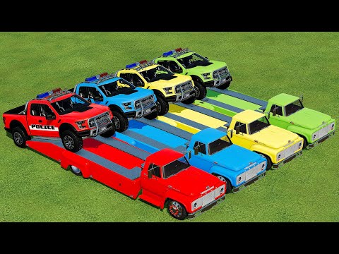 TRANSPORT FORD RAPTOR POLICE CARS & LOAD SNOW WITH FORD TRUCKS - Farming Simulator 22