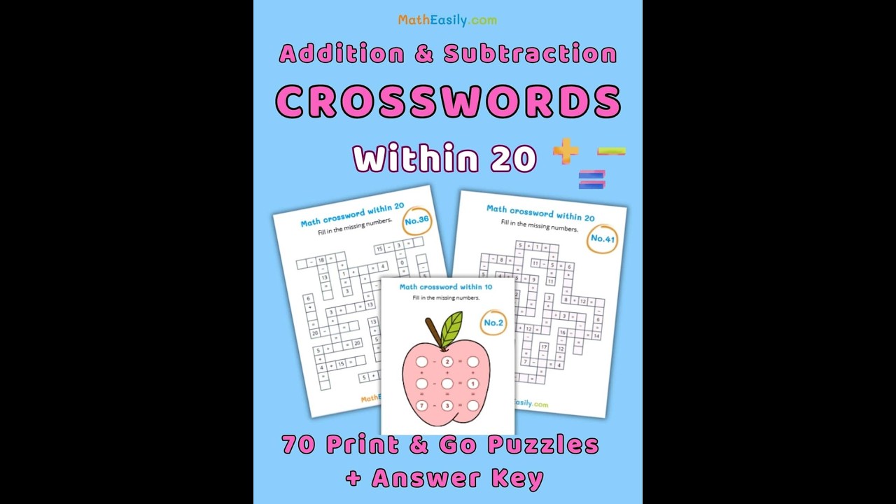 Math Crosswords Within 20 | Addition & Subtraction | Print & Go | 1st–2nd Grade