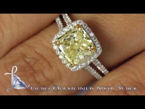 FD-SOLD-066 - 2.52 Carat Fancy Yellow Radiant Cut Diamond Engagement Ring 18k Gold Pave Halo