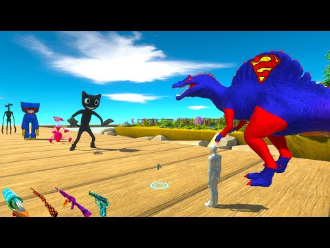 SUPERMAN SPINOSAURUS vs 3x T-REX DEATH RUN RESCUE MISSION - ARBS