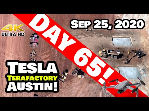 Tesla Gigafactory Austin 4K  Day 65 -9/25/20 - Tera Texas - CONCRETE IN THE GROUND + LOW FLY PLANT!