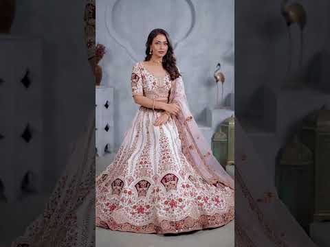 Bridal Ivory Lehenga With Velvet Patches Zari Paisley Embroidery &amp; Regal Peacock Motifs – product video thumbnail