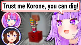 HoloGirls Trick Korone Into Digging The Only Block She Spawned On【ENG Sub Hololive】