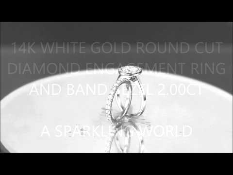 H-VS2 EGL 14K WHITE GOLD ROUND CUT DIAMOND ENGAGEMENT RING AND BAND BEZEL 2.00CT - ASW - 731 1N