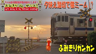 踏切動画 098【ふみきり 鉄道】【電車】【踏切ダンス】【踏切アニメ】「ふみきりdeダンス」　Japanese railroad crossing animation.