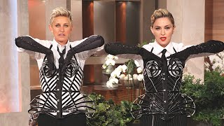 Madonna teaches Ellen how to vogue (Ellen dons Madonna&#39;s corset)