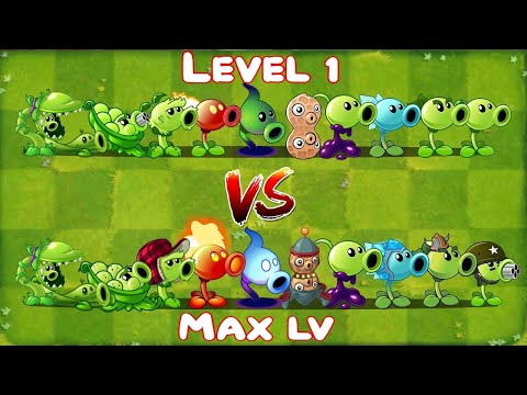 PVZ 2 All Peashooter Level 1 vs Max Level!!!