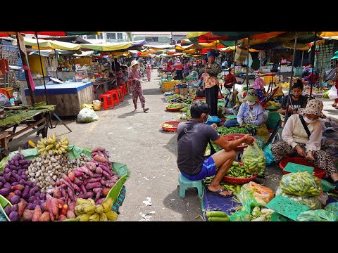 Plenty Of Fresh Foods For Sales @Chhbar Ampov Market - Morning Market Food Show