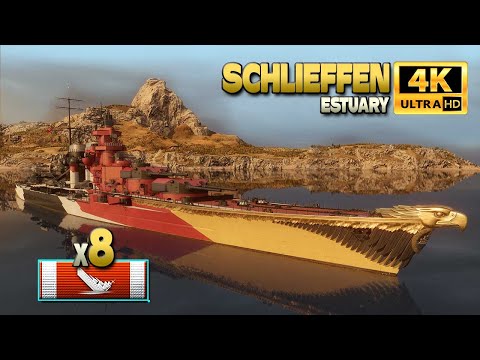 Battleship Schlieffen: 8 ships destroyed, map Estuary - World of Warships