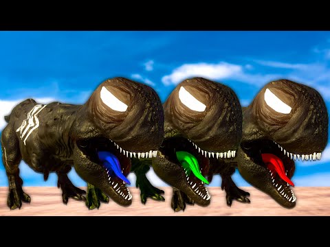 T-REX COLOR PACK vs VENOM vs BAHARIASAURUS - Jurassic World Evolution Dinosaurs Fighting