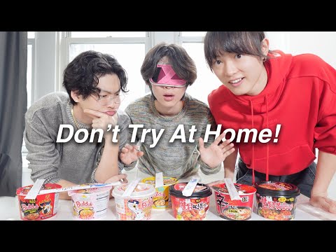 BLINDFOLDED SPICY RAMEN CHALLENGE 🔥 (Buldak Korean Fire Noodles!)