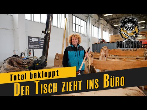 Holzkunst Scholz / 2 Tonnen Tisch für das Schloss/ der Tisch bekommt ein neues Zuhause
