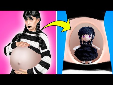 Wednesday Addams vs Princess Peach Pregnant! Funny Relatable Situations, Incredible Hacks