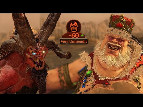 Greasus Goldtooth Unfriendly Diplomacy Lines to Skarbrand - Total War Warhammer 3