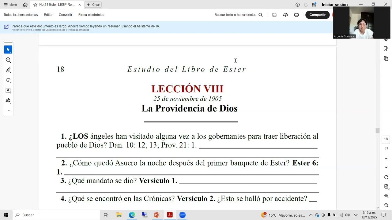ESCUELA SABATICA 1905: EL LIBRO DE ESTHER. LECCION No. 8. Argenis Contreras.