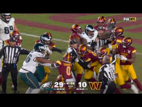 3 EJECTED after HUGE BRAWL between Commanders and Eagles (Full Fight + Replays)