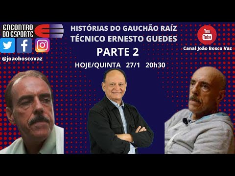 Parte 2, histórias do gauchão, com técnico Ernesto Guedes,hoje, AO VIVO,  20h30.