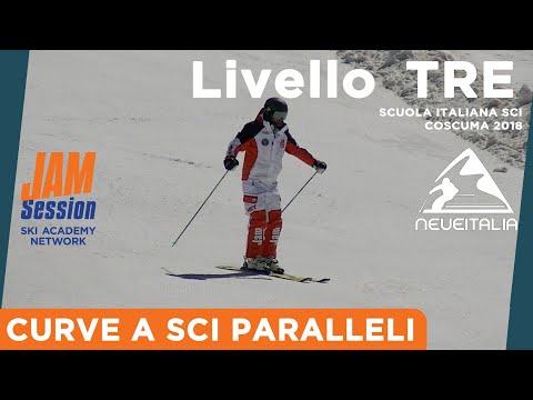 Curvare a sci paralleli - Livello 3 della Scuola Sci Italiana illustrato da Jam Session
