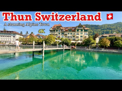 Thun Switzerland WalkingTour 4K HDR -Lakeside Beauty of Switzerland