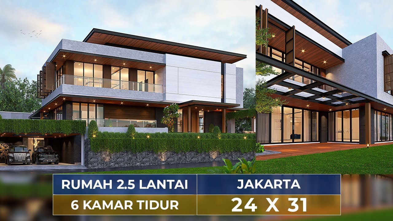 Video 3D Jasa Arsitek Desain Rumah Modern 2.5 Lantai Luas 800 m2 Lebar 24 m