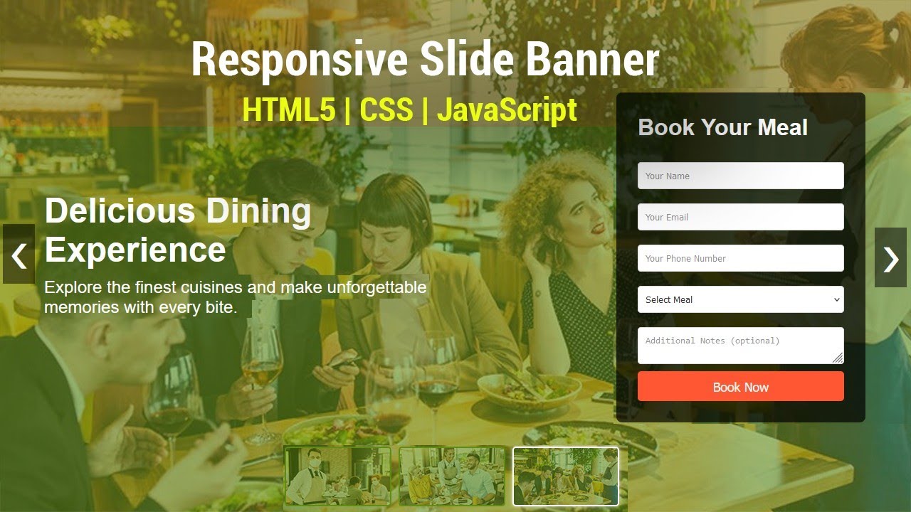 Full Screen Responsive Banner Slider Using HTML5 CSS and JavaScript