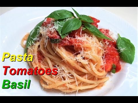 Pasta with Tomatoes and Basil Italian pasta with fresh cherry tomatoes.