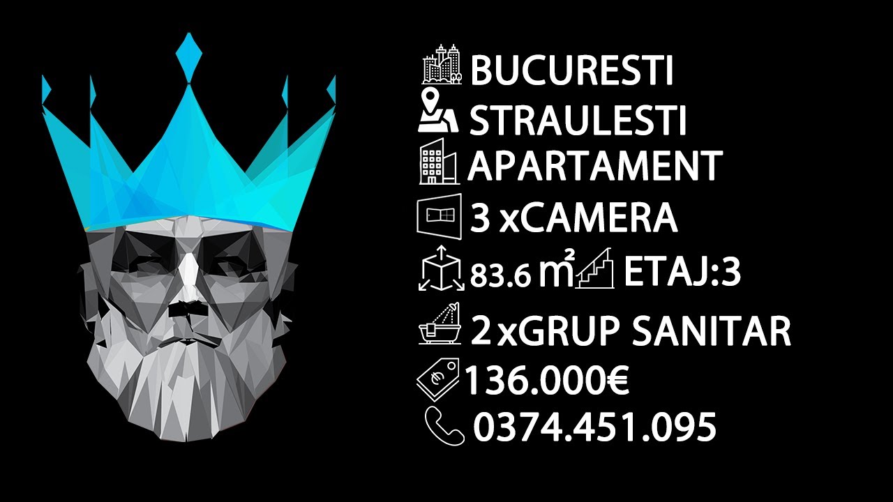 Tur video Straulesti | Apartament 3 camere | Centrala Proprie 