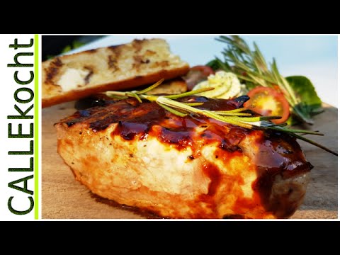 Schweinerückensteak vom Grill - Lecker mit Knoblauch und BBQ-Sauce - Rezept und Video