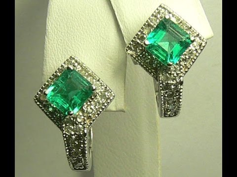 Gleaming 3.14cts Excellent Luster Colombian Emerald and Diamond Earrings 14K