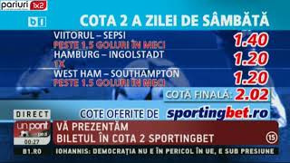 BILETUL ÎN COTA 2 Sportingbet SÂMBĂTĂ: Selecții SIMPLE și LOGICE!