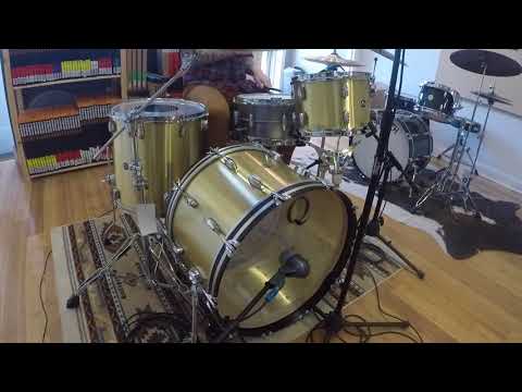 (SOLD) Drum Kits - Q Drum Co. 14x22 8x12 16x16 Brushed Brass Drum Kit