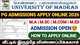 madras university pg admission 2026 | how to apply madras university pg admission 2026 |unom pg 2026