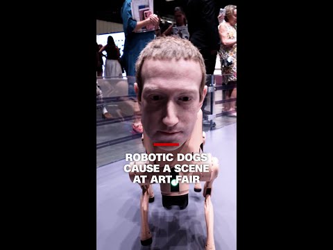 See robotic dogs with human heads causing a scene at Miami art fair