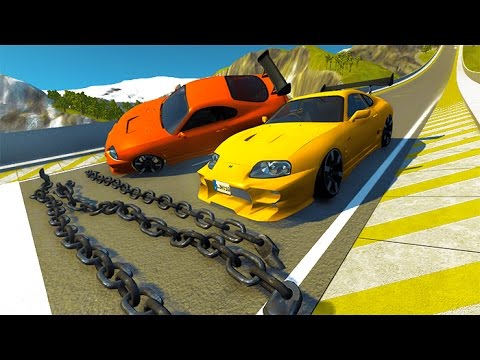 Giant Chain Crashes High Speed Car Jump BeamNG.drive