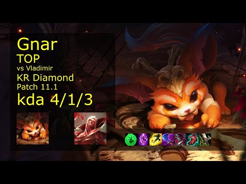 Gnar vs Vladimir Top - KR Diamond 4/1/3 Patch 11.1 Gameplay // [롤] 나르 vs 블라디미르 탑