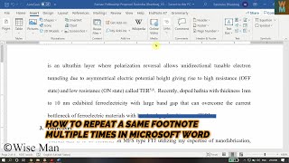 HOW TO REPEAT A SAME FOOTNOTE MULTIPLE TIMES IN MICROSOFT WORD