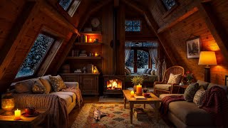 Winter Night in Cozy Reading Nook with Soothing Jazz Music & Fireplace Sounds for Relaxation ❄️