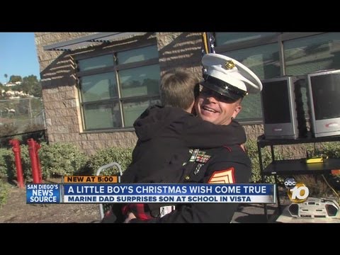 Local boy's Christmas wish comes true when Marine dad surprises him at school