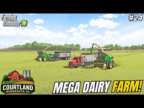 FIRST GRASS SILAGE HARVEST ON THE $15,000,000 AMERICAN MEGA FARM! | Courtland, MN | FS25 #24