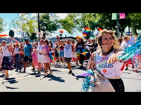 Stockholm Pride Parade 2025. Walking in festive, crowded streets and watching the start. 