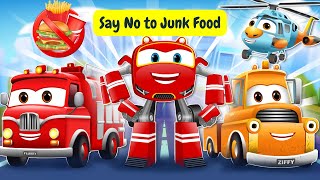 Supercar Rikki Fire Truck and all City Superheroes Says no to Junk Food!🍔