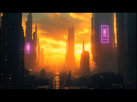 FUTURISTIC AMBIENCE | 10 min Escape - Dystopian Golden City 4k