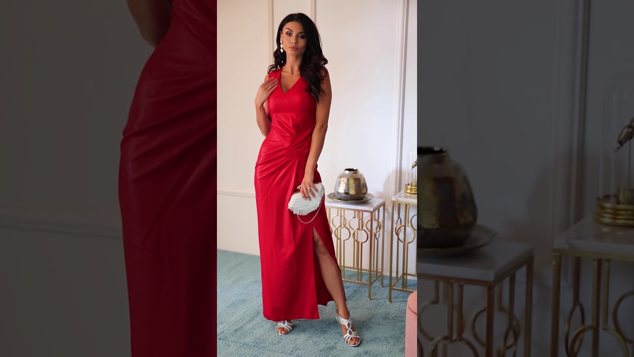 Watch Sukienka Jennifer czerwona - długa, błyszcząca z rozcięciem now Sukienka Jennifer czerwona - długa, błyszcząca z rozcięciem