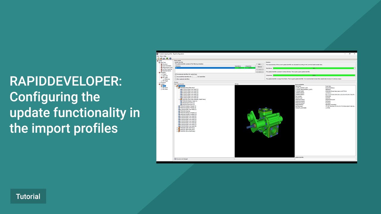 RapidDeveloper Tutorial. Configuring the update functionality in the import profiles.